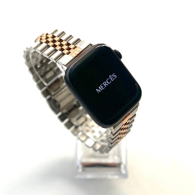 silver rose gold apple watch band